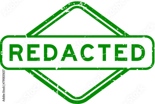 Grunge green redacted word rubber seal stamp on white background