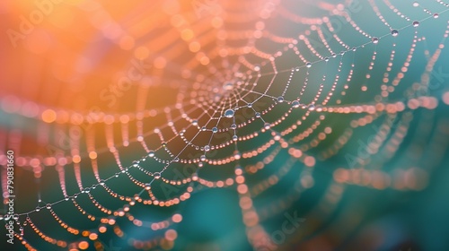 Intricate Design of a Spider Web with Dewdrops, generative ai © Matus