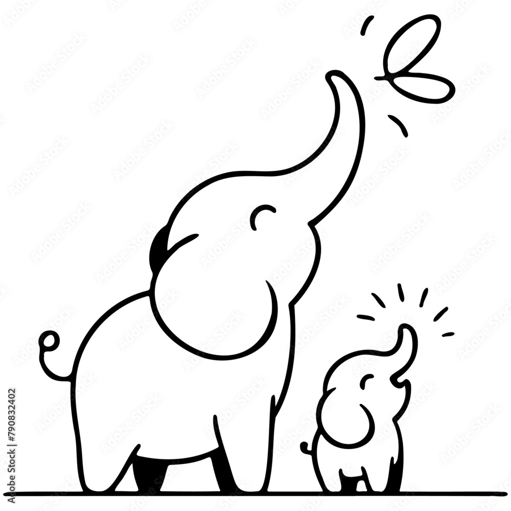 doodle of mom and baby elephant, Mom elephant and baby elephant trumpeting together in celebration doodle of mom and baby elephant, Mom elephant and baby elephant trumpeting together in celebration