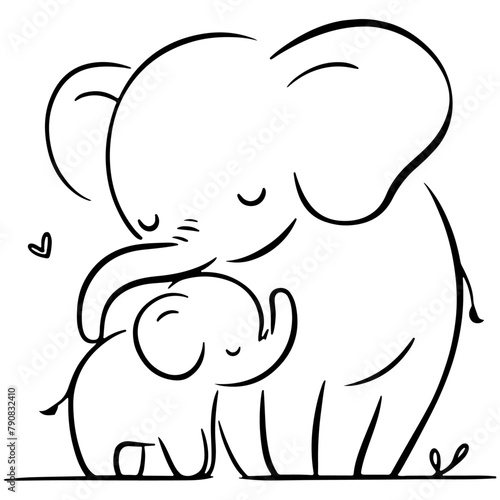 doodle of mom and baby elephant, Mom elephant wrapping her trunk around baby elephant protectively