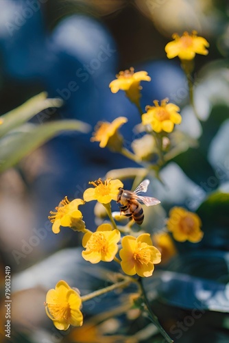 yellow flowers on blue sky background