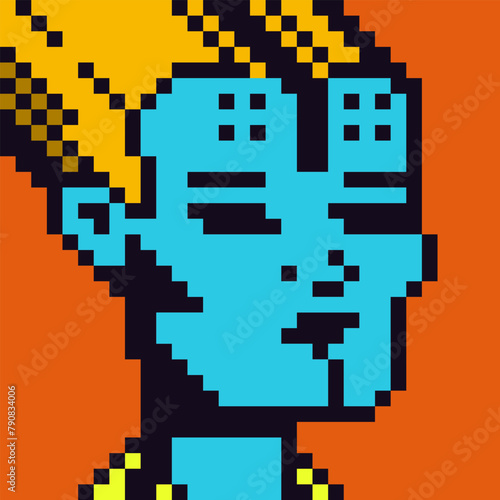 Pixel art strange woman face, 8-bit girl, avatar female character, cartoon vector icon, game user or web profile persons and people, social net portrait, minimalistic fashion, vector