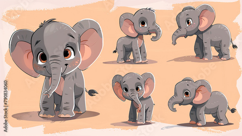 Five Poses of a Charming Young Elephant
