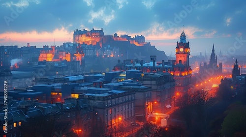 Twilight Skyline of Edinburgh, generative ai photo