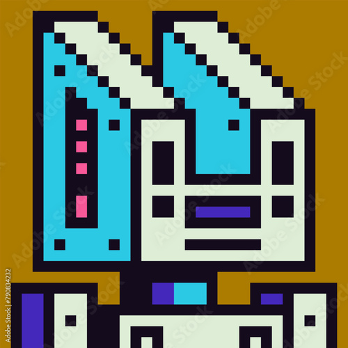 Avatar robot pixel character, sky-fi cartoon vector icon, game user or web profile persons and people, 8-bit girl, social net portrait, face, minimalistic fashion, vector illustration.