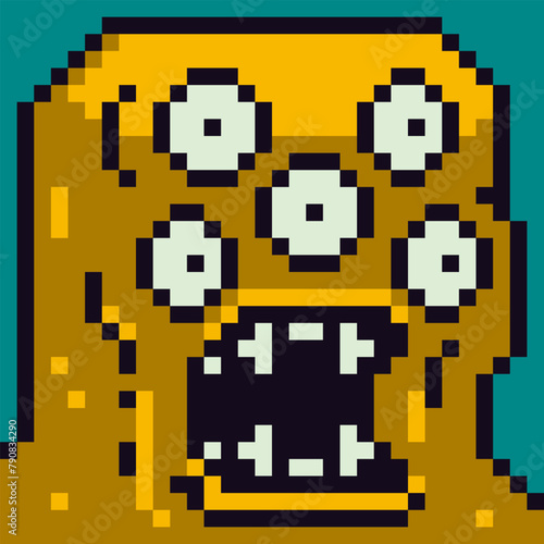 Pixel art creepy monster slug with many eyes portrait 80-s, cryptoart, 8-bit, creepy character, avatar, cartoon vector icon, game user, web profile persons, social net portrait, minimalistic style.