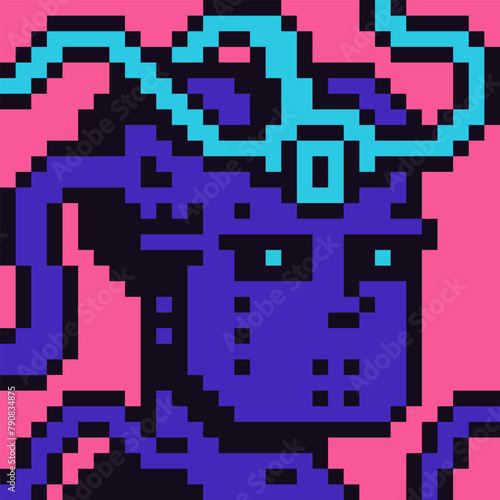 Pixel art creepy monster alien portrait 80-s, cryptoart, 8-bit, creepy character, avatar, cartoon vector icon, game user, web profile persons, social net portrait, minimalistic style.