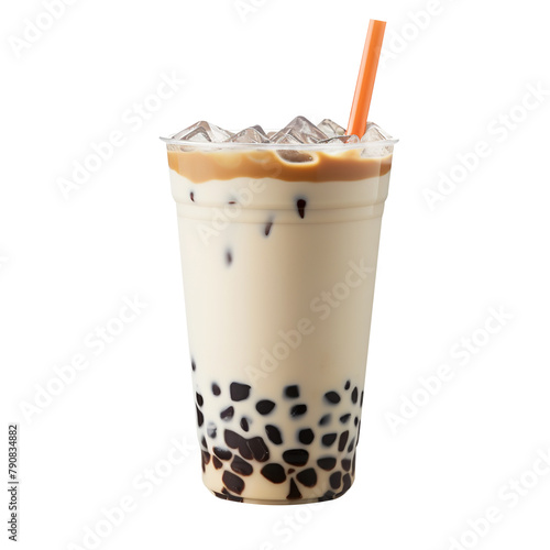 Yummy And Tasty Grass Jelly Milk Tea Isolated On White Background