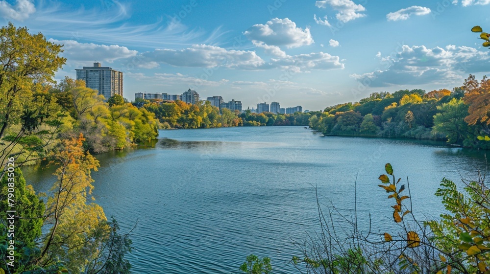 autumn landscape with lake and trees