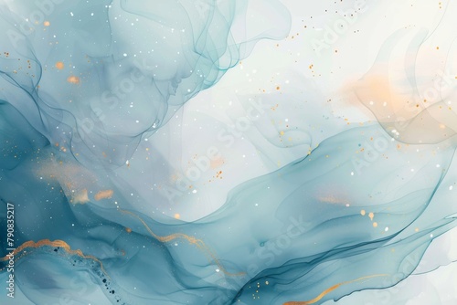 Blue and green abstract painting with gold flecks