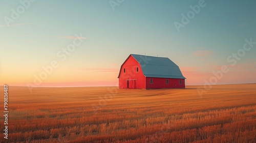 Vastness of the Heartland: Golden Hour Barnscape, generative ai photo