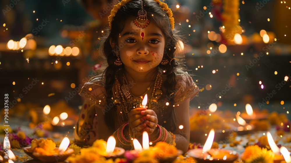 Joyful Families Lighting Candles and Fireworks at Diwali, generative ai Joyful Families Lighting Candles and Fireworks at Diwali, generative ai
