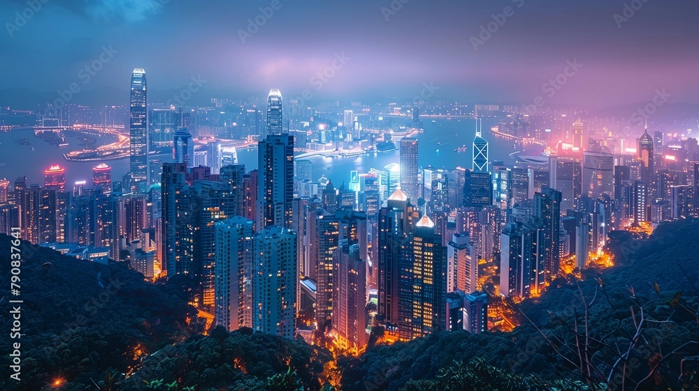 Fototapeta premium Nocturnal Urban Bustle, generative ai