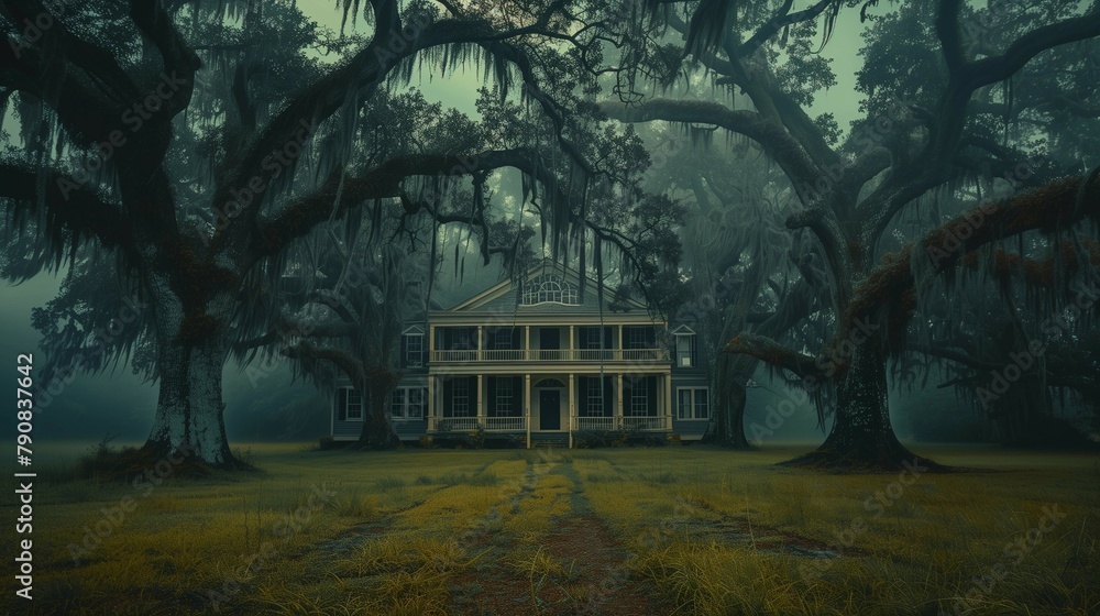 Haunted History: Spanish Moss and Ancient Oaks, generative ai