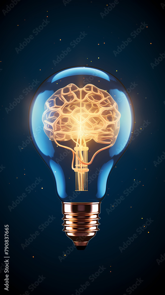 A light bulb with intricate brain patterns that glows inside A light bulb with intricate brain patterns that glows inside