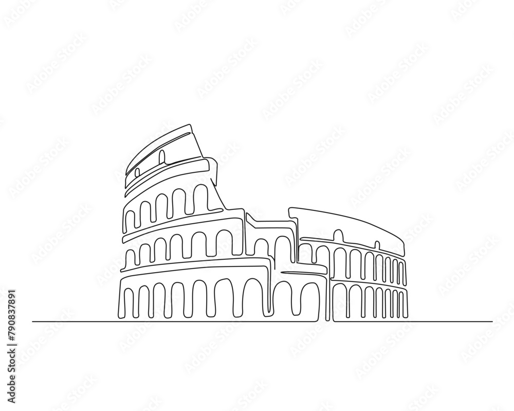 Continuous one line drawing of Colosseum - Rome Landmark. Colosseum simple outline vector illustration. Editable stroke.