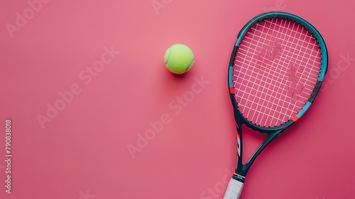 tennis racket and ball with pink colour background © SA Studio