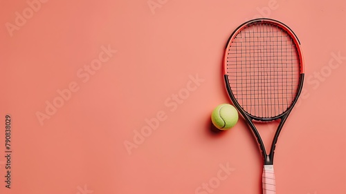 tennis racket and ball with orange colour background © SA Studio