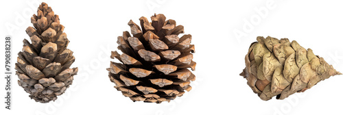 set of cypress cones, varied sizes and textures, isolated on transparent backgroun