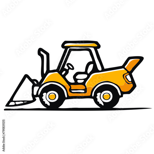 Minimalistic logo illustration of a skid steer loader on a white background, cute and comical