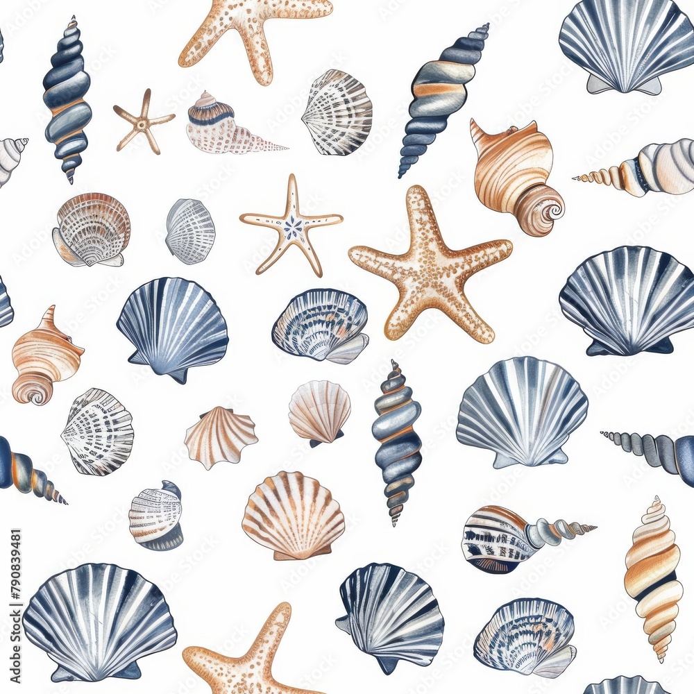 Assortment of Seashells and Starfish on White Background Assortment of Seashells and Starfish on White Background