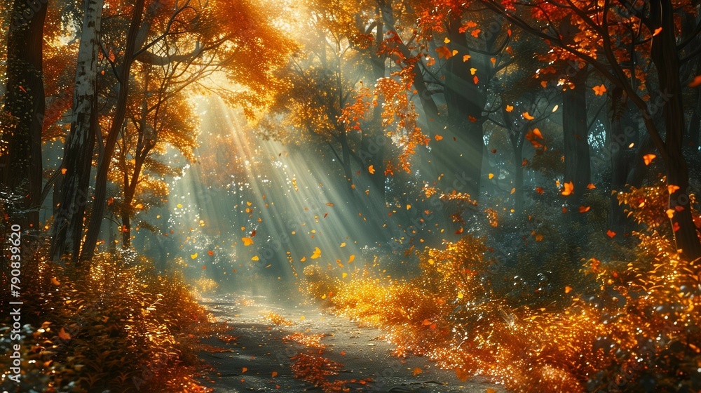 Sunbeams in a Mystical Woodland, generative ai