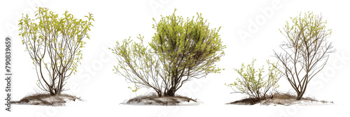 set of arctic willows, small and hardy, perfectly adapted to cold climates, isolated on transparent background photo