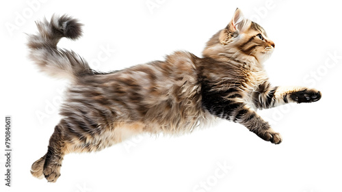 Cute cat jumping isolated on white or transparent background