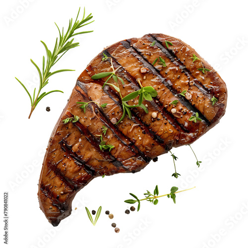 Delicious and Tasty Grilled Buffalo Meat Isolated On White Background  photo