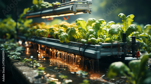 Hydroponic System in Action: A hydroponic system in operation, illustrating the soilless cultivation method. photo