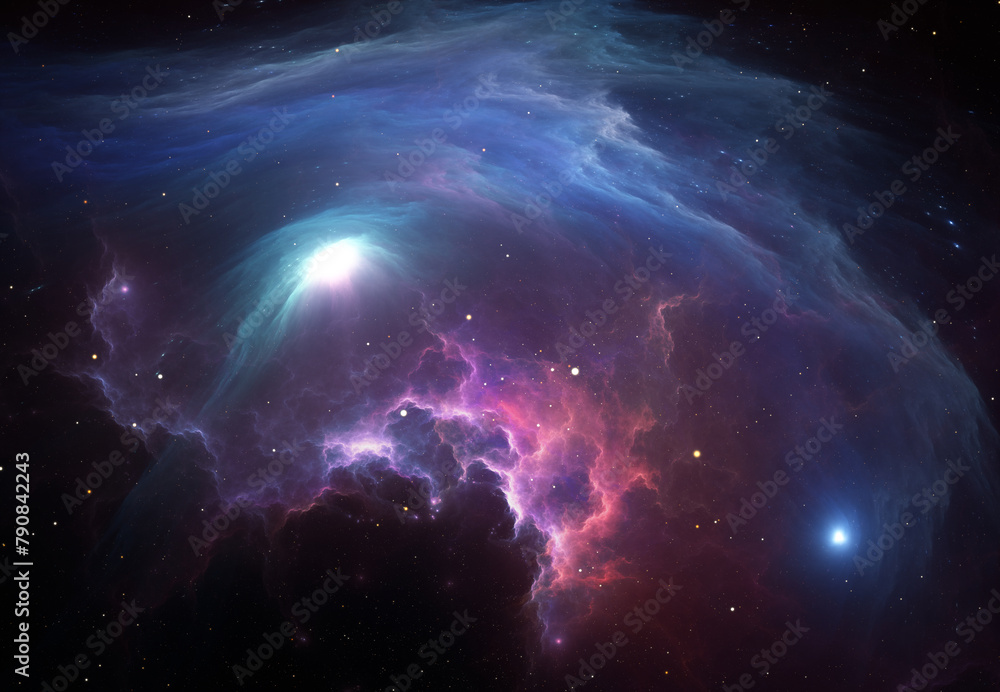 Fantasy space nebula. Giant interstellar cloud with stars