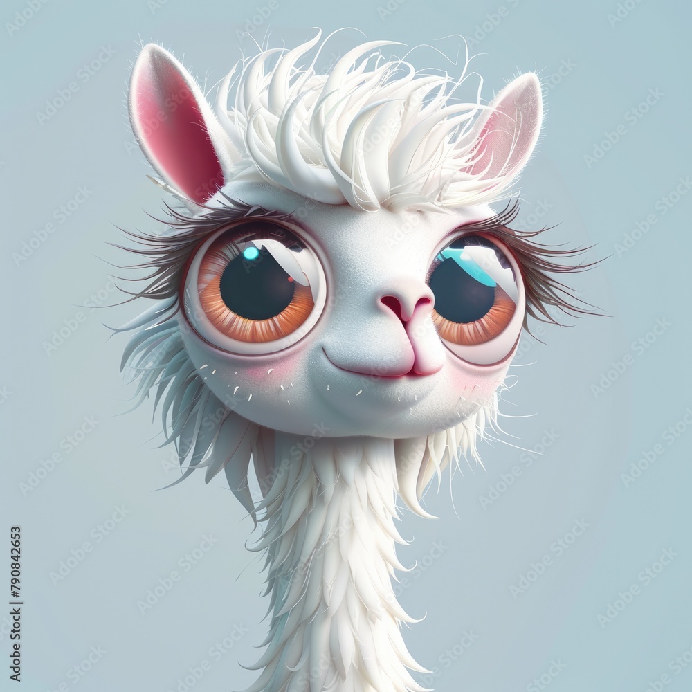 Naklejka premium Cute Lama Character with Big Eyes and 3D Illustration Animal Design
