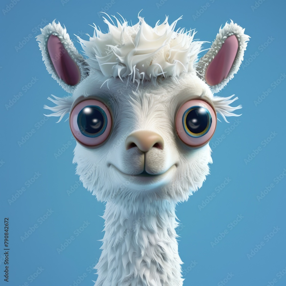 Obraz premium Cute Cartoon Lama Character with Big Eyes. 3D Illustration 