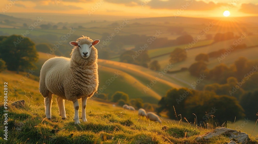 Fototapeta premium Peaceful Pastoral Sunset, generative ai