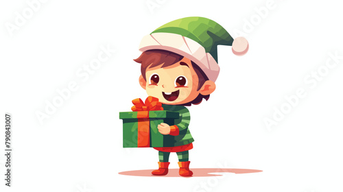 Childish character of Christmas elf or dwarf with p