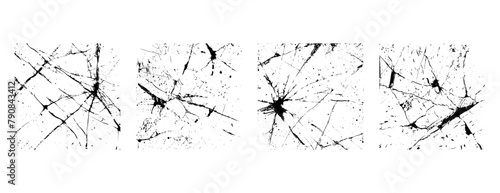 Vintage Grunge Overlay Broken Glass Texture. Set of trendy punk background for poster art or social media. Vector illustration with cracked glass effect.