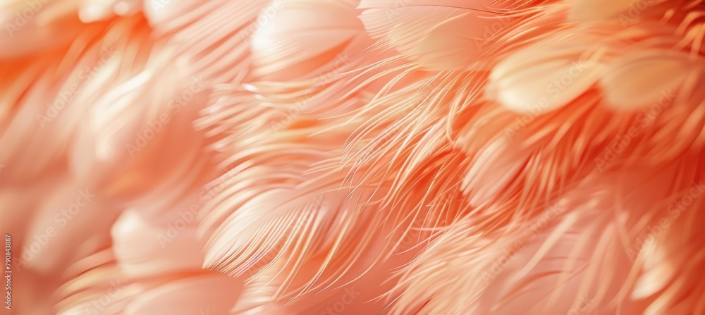 A closeup of soft pink and peach feathers, creating an abstract background with a dreamy texture. Fluffy feathers on an elegant flamingo's tail for use as background or texture. A closeup of soft pink and peach feathers, creating an abstract background with a dreamy texture. Fluffy feathers on an elegant flamingo's tail for use as background or texture.