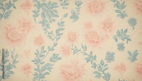 faded old floral paper wallpaper - retro, vintage 