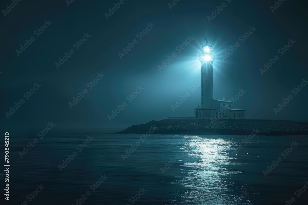 Lighthouse in the Dark - Illuminating the Coastal Architecture Against the Bay Background