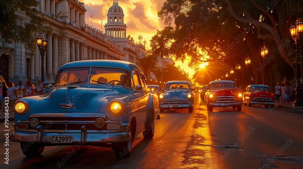 Colonial Charm and Vintage Cars in Havana, generative ai