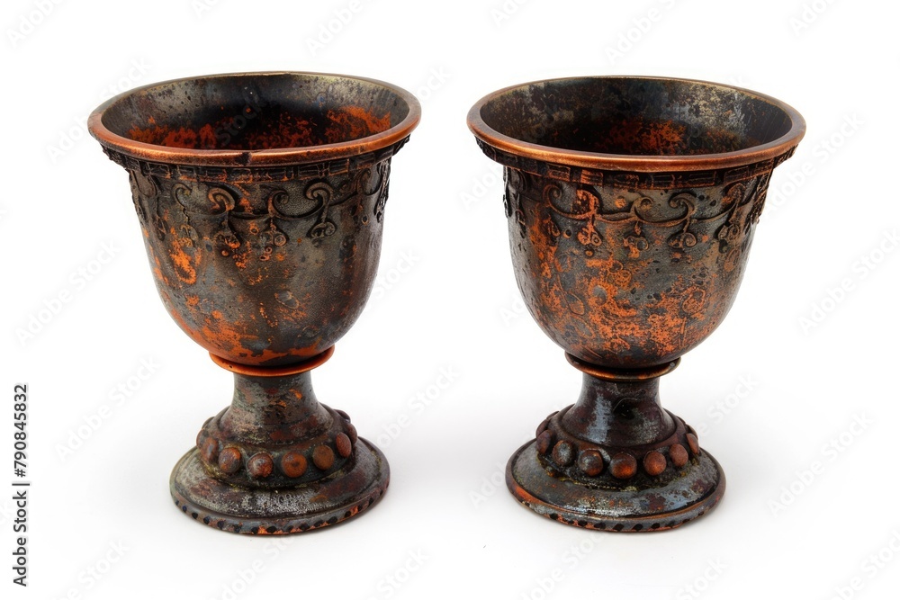 Pair of Rustic Ancient Wine Cups: Empty Black Isolated Objects with a Liqueur Patina and Copper-Tinged Rust Eat, Giving an Old-Fashioned Fall Vibe Pair of Rustic Ancient Wine Cups: Empty Black Isolated Objects with a Liqueur Patina and Copper-Tinged Rust Eat, Giving an Old-Fashioned Fall Vibe