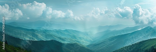 Panoramic Wilderness: View of Great Smoky Mountains National Park. Picturesque Mountain Background with Copy Space photo