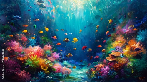 Underwater Wonderland of Bright Hues, generative ai