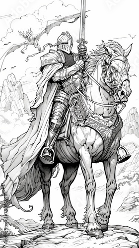 Fantasy: A coloring book image of a brave knight in shining armor © MAY