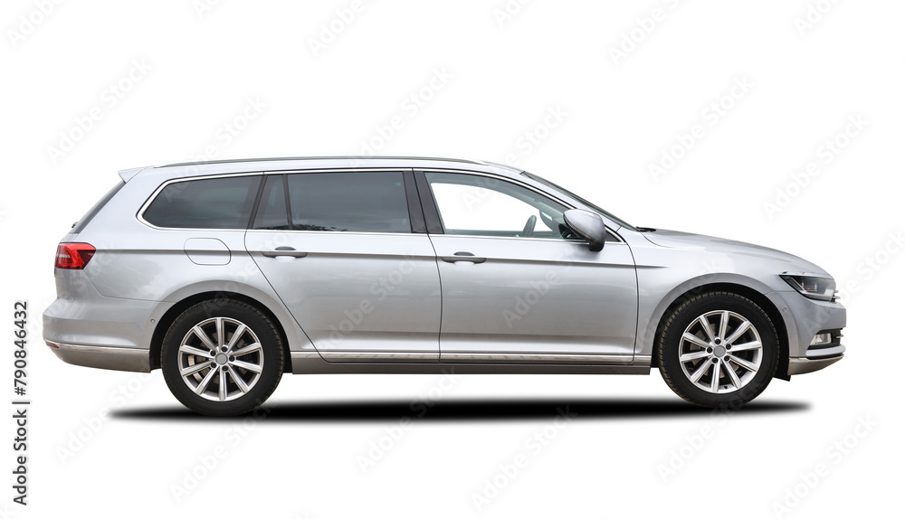 Silver modern station wagon combi car on a white background. Silver modern station wagon combi car on a white background.