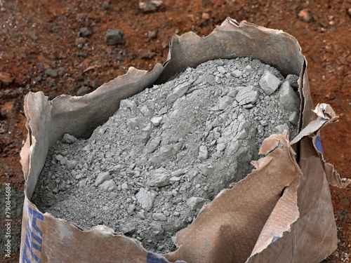 Cement bag cut open from paper