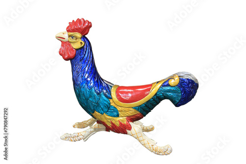 Vintage fairground carnival ride, rooster figure on transparent, isolated,  cockerel farm ride 