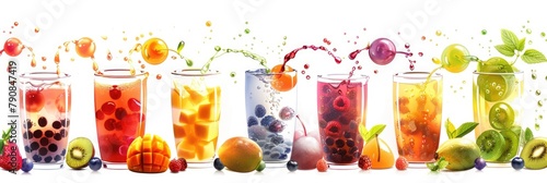 Refresh Your Day with Colorful Boba Teas - Assorted Mango and Berry Flavors in a Row. Perfect Bubble Refreshment for You! - 16:9 Asian Tea House Advertising Banner