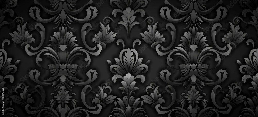 Dark grey damask pattern background with grunge texture, vintage gothic design for wallpaper or cover background. Elegant floral ornament in gothic style for design, packaging paper or fabric print. Dark grey damask pattern background with grunge texture, vintage gothic design for wallpaper or cover background. Elegant floral ornament in gothic style for design, packaging paper or fabric print.