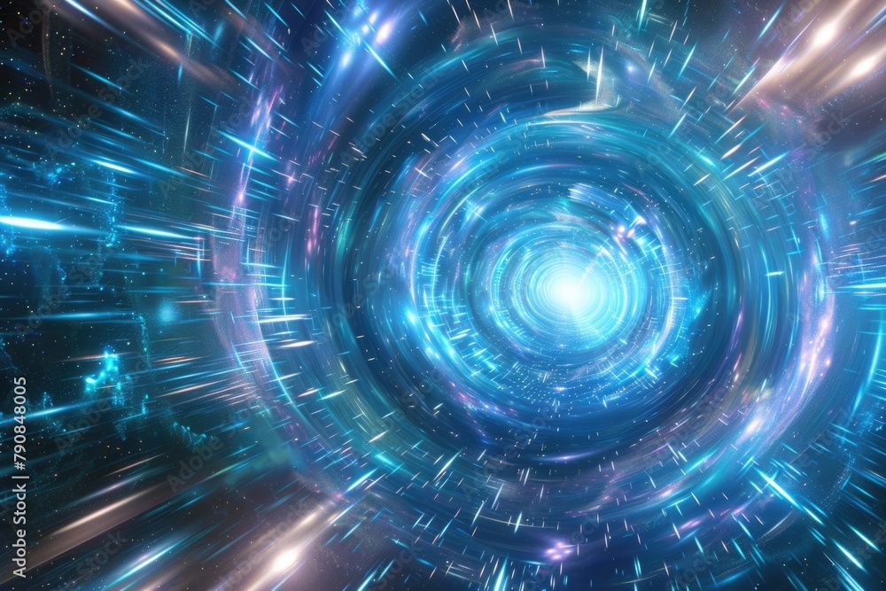 Travel at Warp Speed through the Starry Abyss: Abstract Blue Tunnel Warp Background for Time & Space Travel